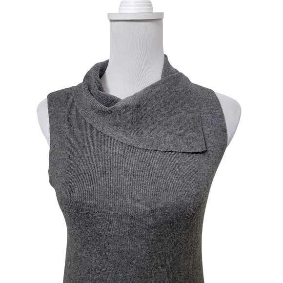 Bobeau Size S Gray Sleeveless Knit Asymmetrical Cowl Neck Split Hem Tunic - Picture 2 of 12